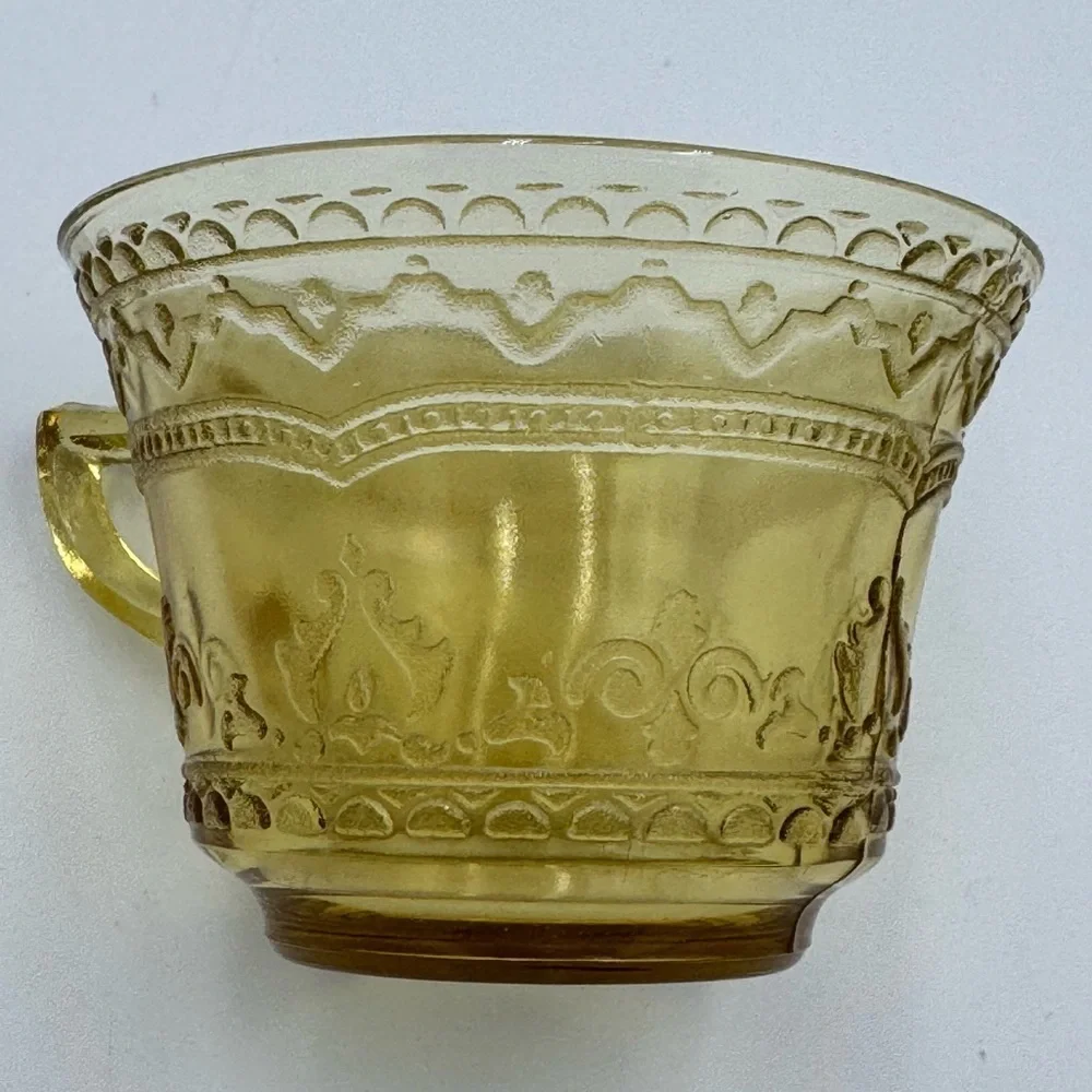 Vintage Federal Patrician Spoke Amber Depression Glass Cup and Saucer Set